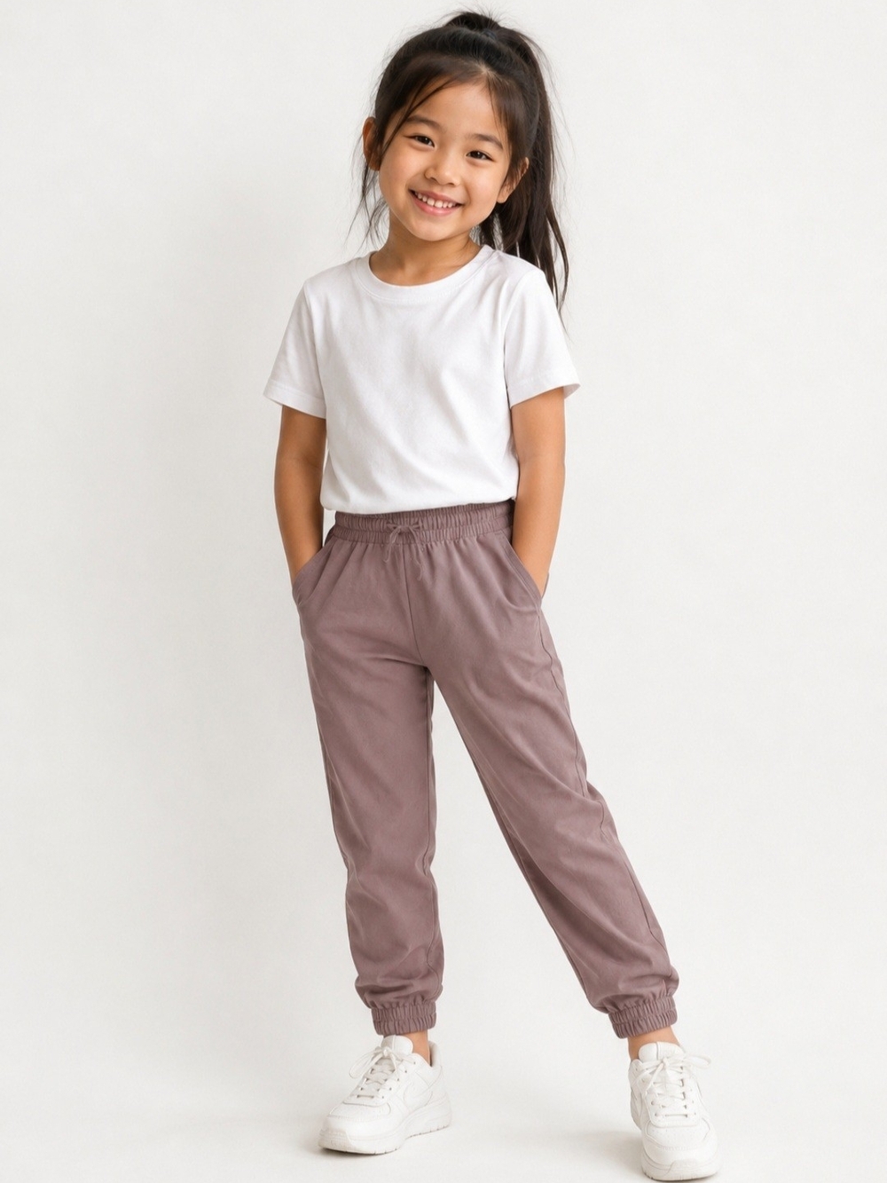 Girls' Winter Woven Jogger Pants-All in Motion Size S 6/7  Taupe/ Brown.